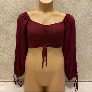 Forever 21 Burgundy Crop Top with Long Sleeves